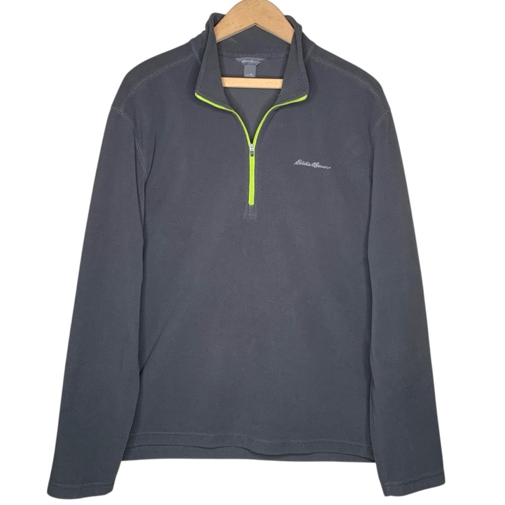 Eddie Bauer Quarter‑Zip Pullover Mens XL Dark Gray Lime 1/4 Zip Fleece Outdoor